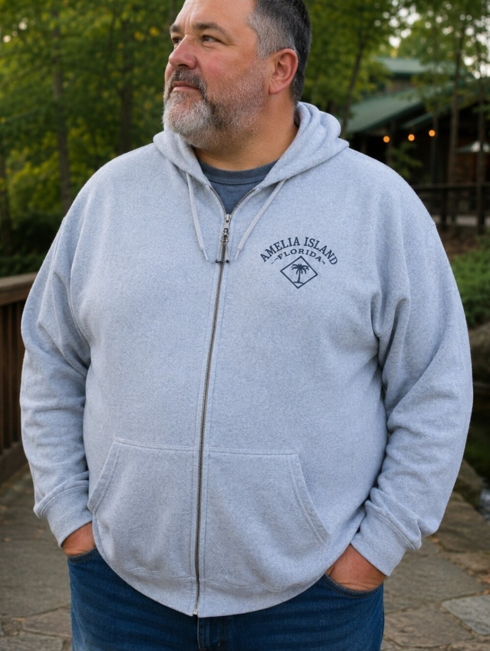 Amelia Island Florida Zip up Hoodie Sweatshirt Men's 2XL Embroidered Coastal NWT